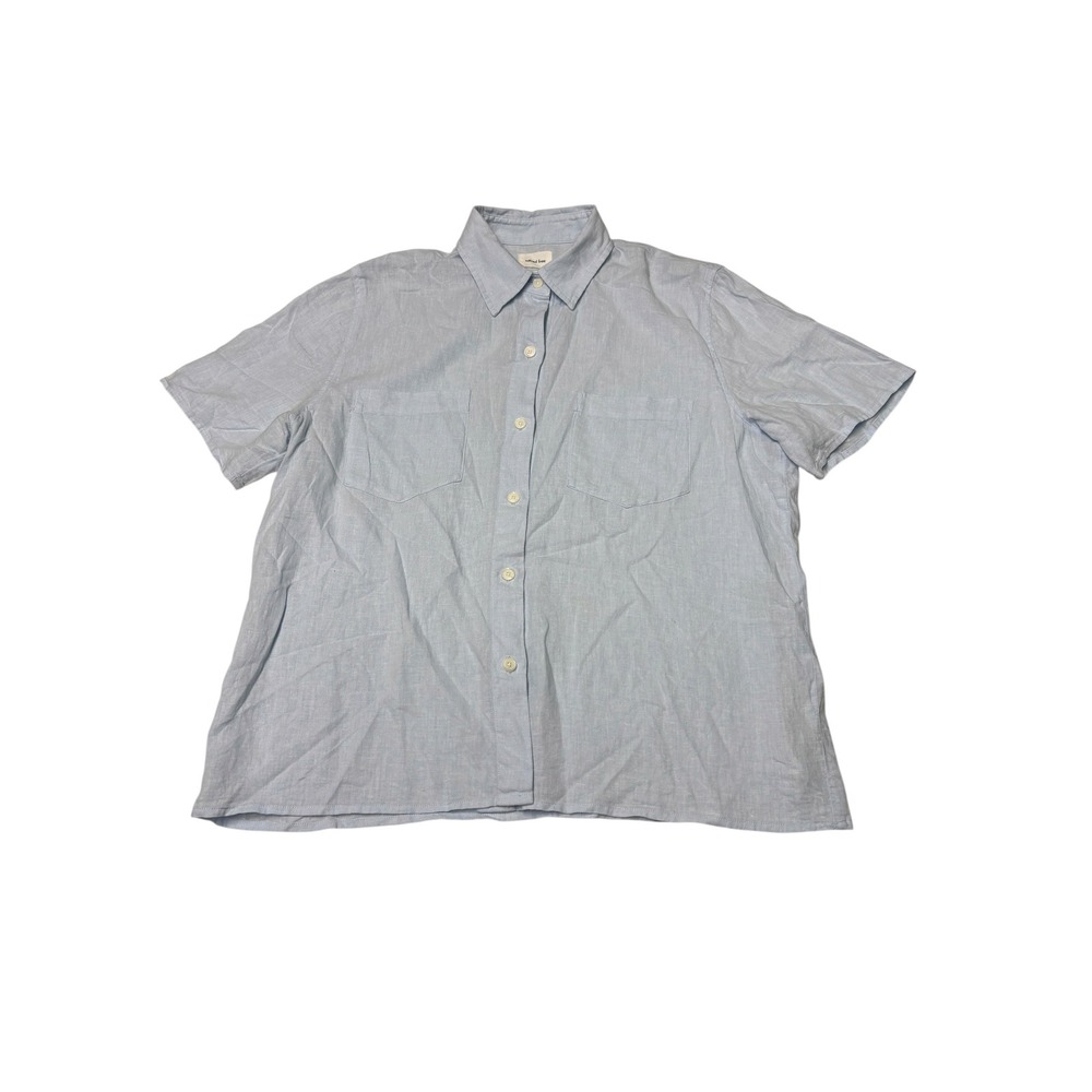 Wilfred Free Linen Blend Short Sleeve Button Up Shirt Blue Womens XS 96704